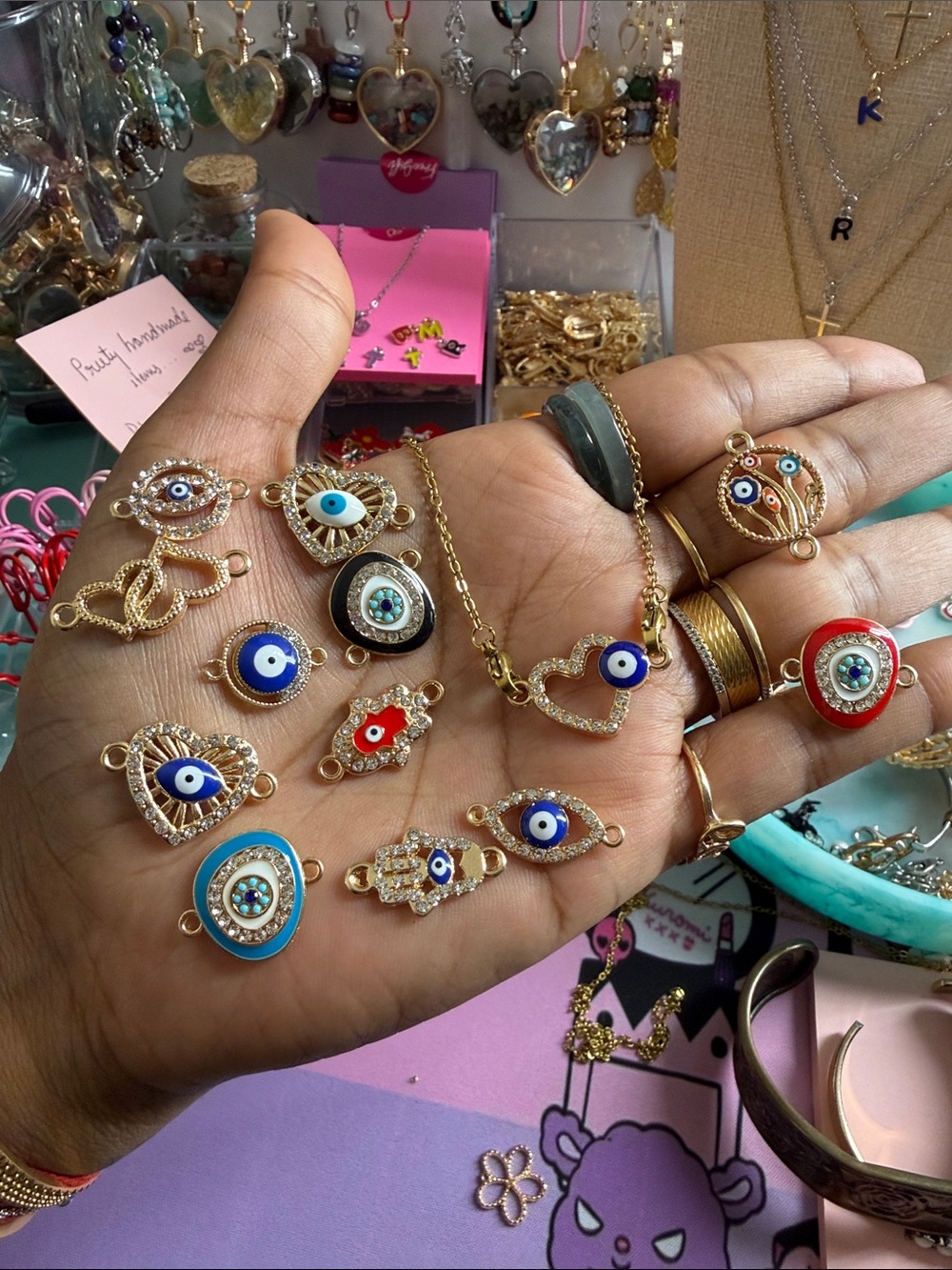 Handmade Gold Evil Eye Charm Necklace and every pendant comes with gold chain